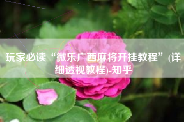 玩家必读“微乐广西麻将开挂教程”(详细透视教程)-知乎