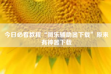 今日必看教程“微乐辅助器下载	”原来有神器下载