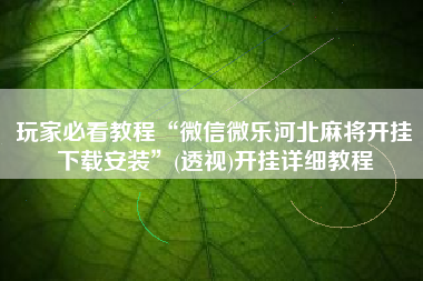 玩家必看教程“微信微乐河北麻将开挂下载安装	”(透视)开挂详细教程