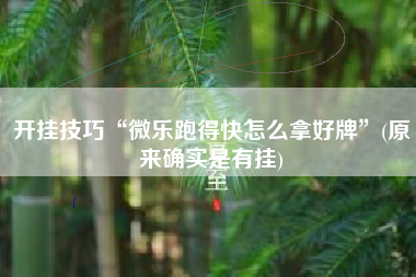 开挂技巧“微乐跑得快怎么拿好牌	”(原来确实是有挂)
