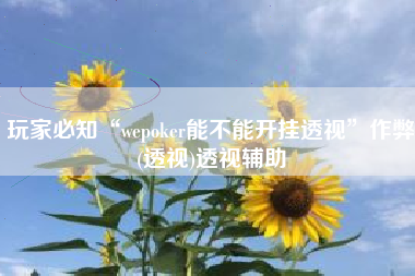玩家必知“wepoker能不能开挂透视”作弊(透视)透视辅助