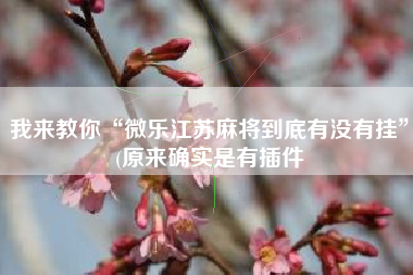 我来教你“微乐江苏麻将到底有没有挂”(原来确实是有插件