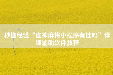 秒懂经验“雀神麻将小程序有挂吗	”详细辅助软件教程