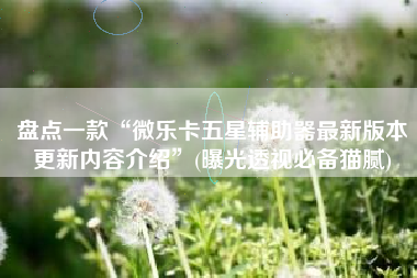 盘点一款“微乐卡五星辅助器最新版本更新内容介绍”(曝光透视必备猫腻)