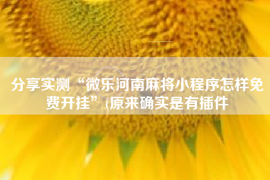 分享实测“微乐河南麻将小程序怎样免费开挂”(原来确实是有插件