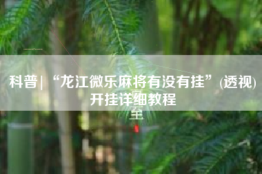 科普|“龙江微乐麻将有没有挂	”(透视)开挂详细教程