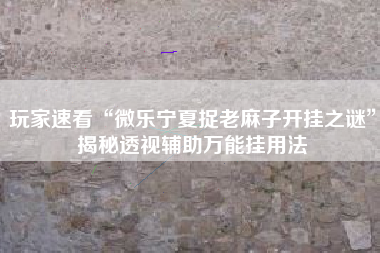 玩家速看“微乐宁夏捉老麻子开挂之谜	”揭秘透视辅助万能挂用法