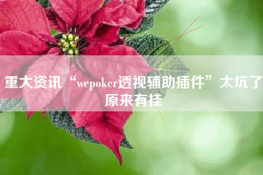 重大资讯“wepoker透视辅助插件	”太坑了原来有挂