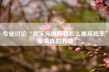 专业讨论“微乐海南麻将怎么提高胜率	”原来真的有挂