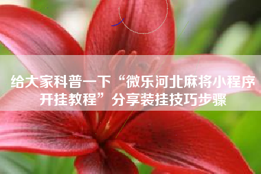 给大家科普一下“微乐河北麻将小程序开挂教程”分享装挂技巧步骤