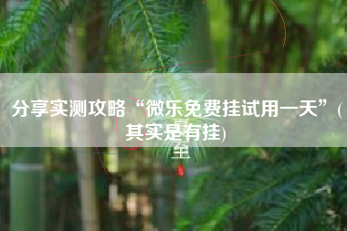 分享实测攻略“微乐免费挂试用一天”(其实是有挂)