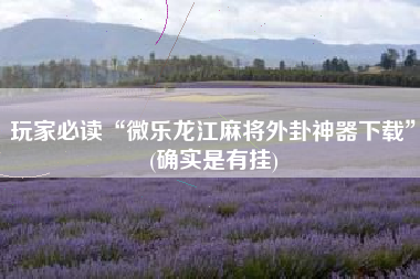 玩家必读“微乐龙江麻将外卦神器下载”(确实是有挂)