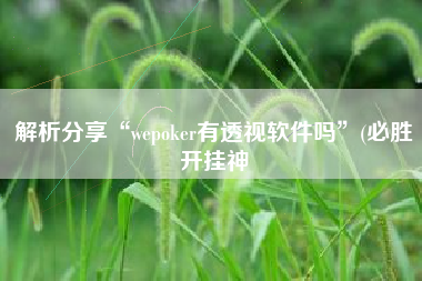 解析分享“wepoker有透视软件吗	”(必胜开挂神
